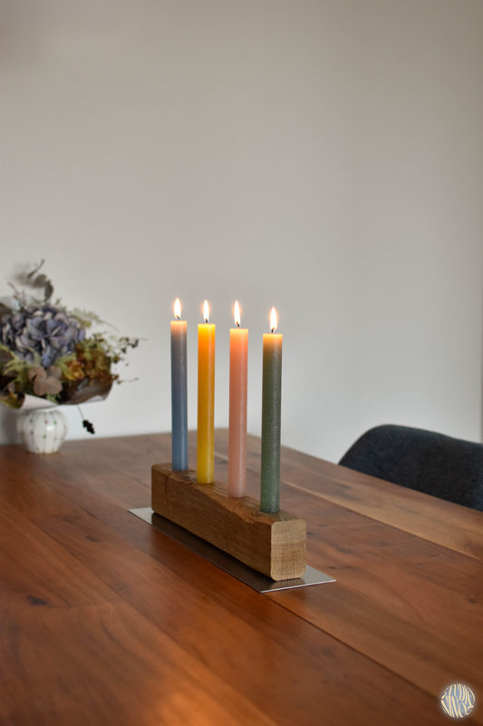 Anni - Blumengesteck & Kerzenhalter – Minimalistisches Tischgesteck aus Eichenholz & Edelstahl